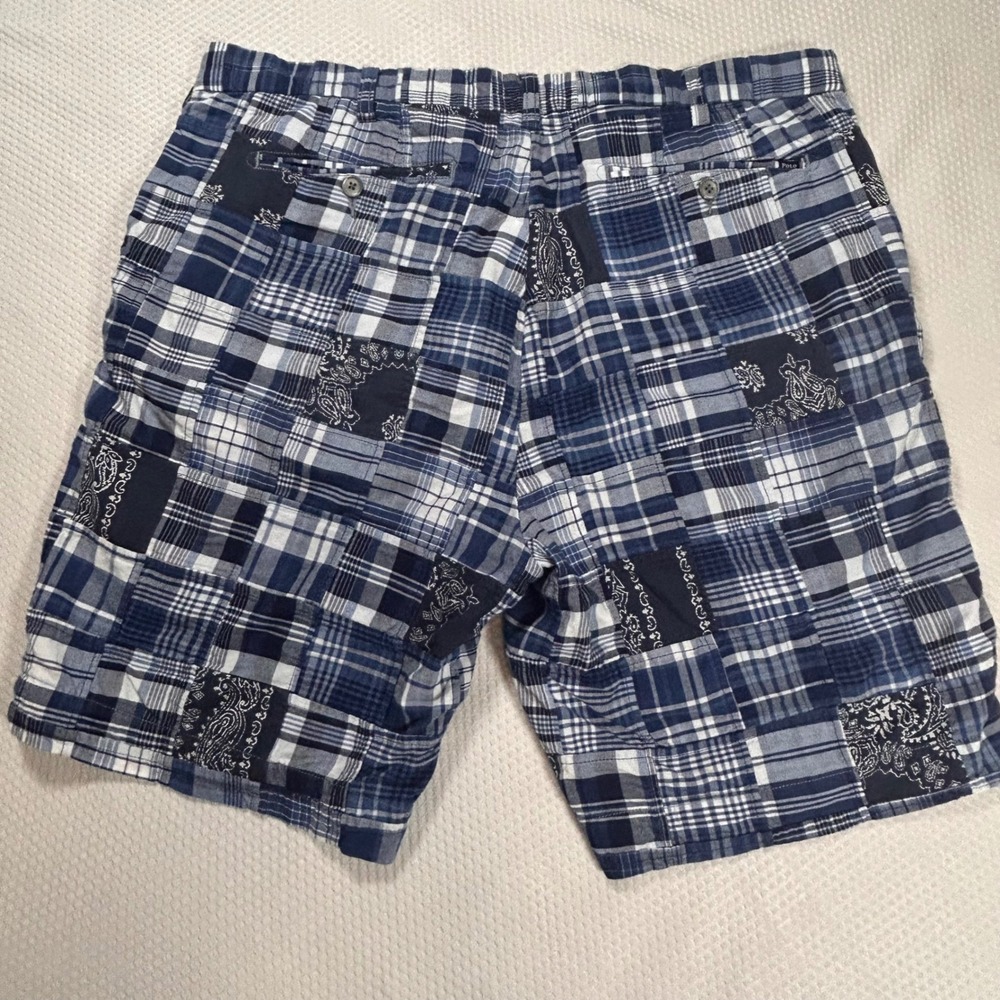 Polo Ralph Lauren Mens Blue Patchwork India Madras Plaid Paisley Shorts Size 36 - Picture 5 of 9